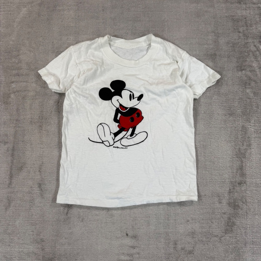 Mickey Mouse Shirt Youth Medium White Vintage 1970s Walt Disney Productions